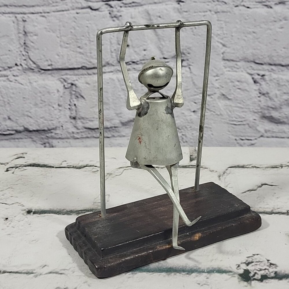 Vintage Metal Nail Art Upcycle Spain Sports Gymnast‎ Sculpture Bell Head